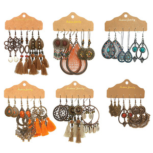 Boucles d'oreilles pendantes bohèmes en alliage plaqué bronze antique, forme goutte d'eau, ensemble de bijoux de mode pour femme pour soirée - Product Image 5