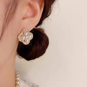 Boucles d'oreilles clous tendance en argent S925 avec support creux pour perles multiples, accessoires DIY pour perles de 4-5 mm, référence 22597 - Product Image 4