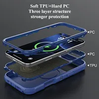 Coque magnétique Armor pour iPhone 16 15 14 Plus 13 12 11 Pro Max avec support d'objectif en alliage et charge sans fil magnétique