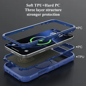 NUEVA Funda Magnética Armor para <span class=keywords><strong>iPhone</strong></span> 16 15 14 Plus <span class=keywords><strong>13</strong></span> 12 11 Pro Max, Soporte Magnético para Lente de Cámara, Carga Inalámbrica - Product Image 3