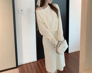 Set di maglioni autunno inverno elegante maglione Pullover a maniche lunghe + abiti a tracolla lavorati a <span class=keywords><strong>maglia</strong></span> di base completo coreano Set da 2 pezzi - Product Image 3