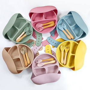 Ensemble d'ustensiles <span class=keywords><strong>de</strong></span> repas pour bébé en silicone sans BPA, fournitures <span class=keywords><strong>de</strong></span> sevrage, assiette à ventouse antidérapante, bavoir facilement ajustable - Product Image 2