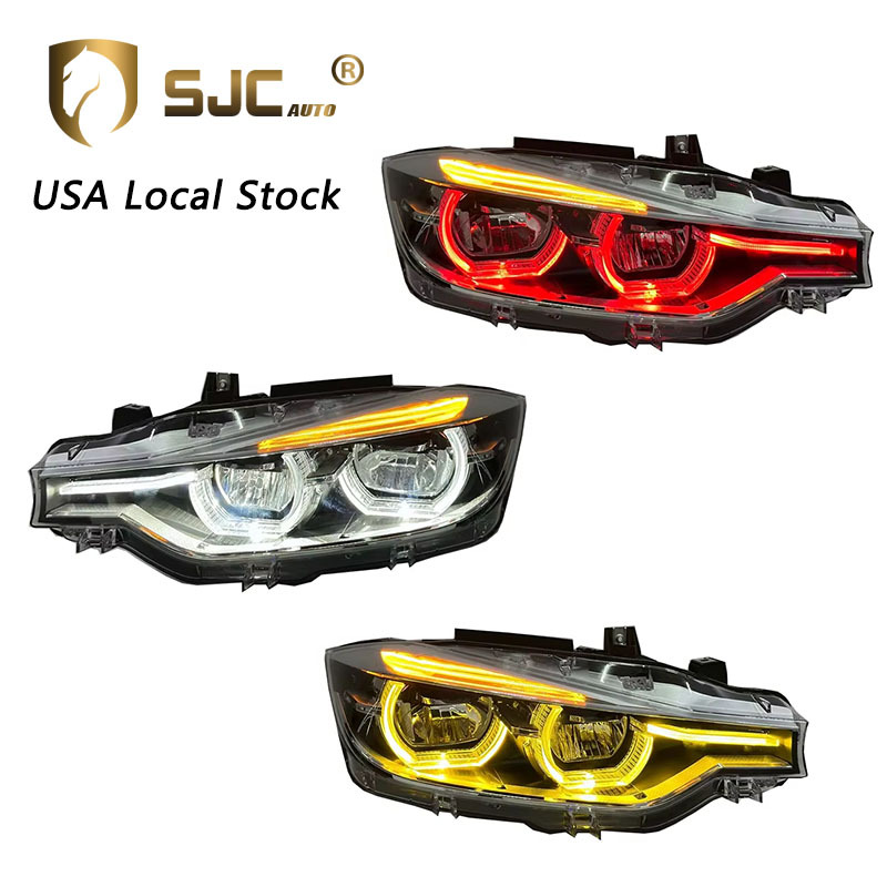 Sjc Auto Accessories V3 Headlight For BMW 3 Series F30 F35 LED Silver Tri-Colors Yellow White Red