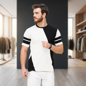 เสื้อยืดผ้าฝ้ายระบายอากาศคอกลมแขนสั้นทรงพอดีตัวสำหรับผู้ชาย - Product Image 4