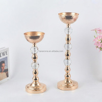 Vases à fleurs en métal doré avec perles de cristal, grands supports de centre de table pour mariage, réception, fête, décoration d'événements