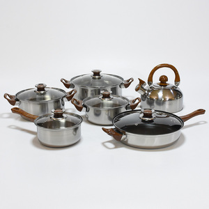 Bộ nồi chảo chống dính bằng thép không gỉ 12 món, tay cầm vân gỗ, kèm ấm đun nước & chảo rán, cung cấp từ nhà máy - Product Image 4