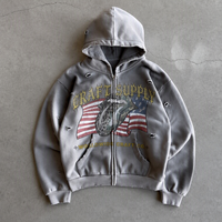 Sweat à capuche zippé personnalisé en molleton 460 GSM pour homme, 100 % coton, délavé à l'acide, imprimé DTG, coupe oversize, style vintage streetwear, fabrication OEM ODM