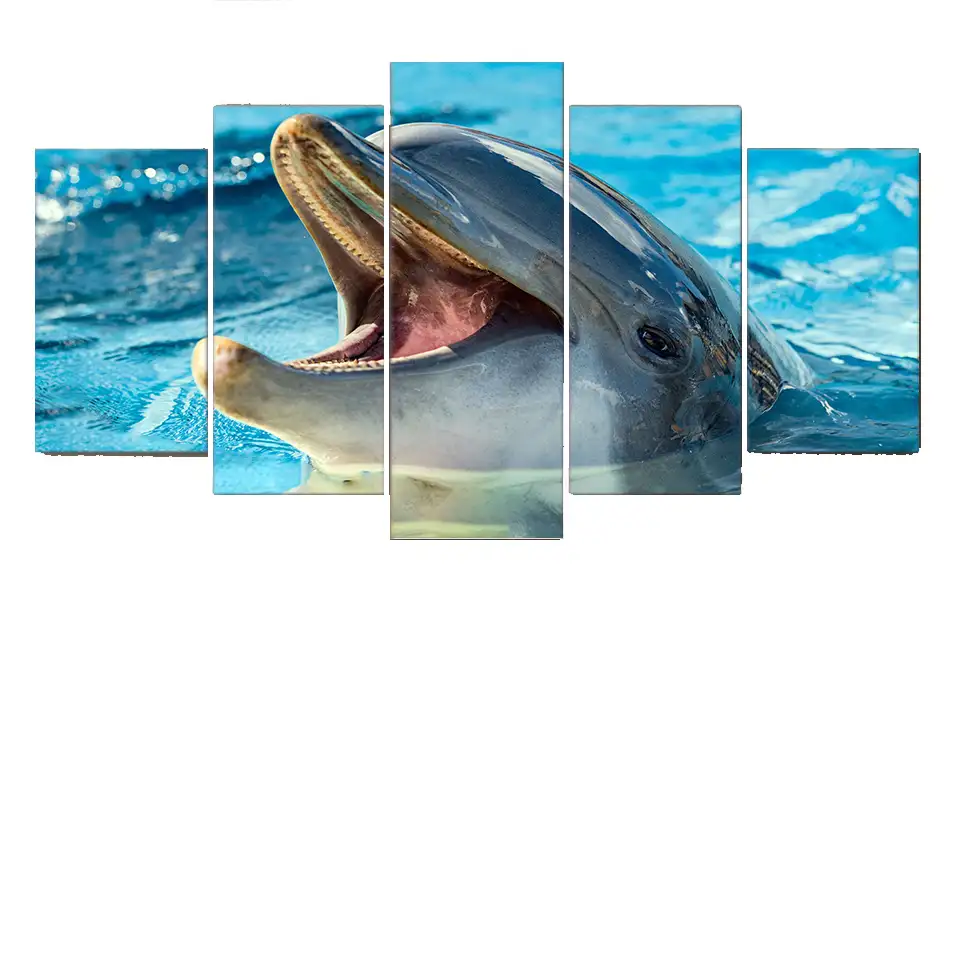 HD Printed 5 Pieces Canvas Art Animal Poster Dolphin Playing Painting Wall Pictures For Living Room