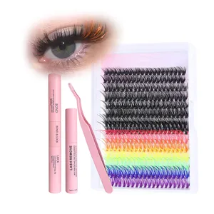 Couleur Cluster Lashes Private Label Coloré Cluster Lashes Grappes de cils colorés en gros avec Bond Glue