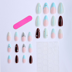 Faux ongles rétro punk Y2K, 24 pièces, en forme d'amande, pré-fabriqués, pour l'automne et l'hiver, pour la fête quotidienne, style DIY - Product Image 3