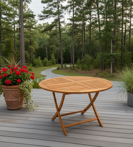 Mesa Redonda Plegable de Teca Moderna de Primera Calidad, Hecha a Mano en Jepara, Ofrece Elegancia Duradera para Exteriores, Ideal para Jardín, Patio, Picnic, Balcón - Product Image 6