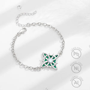 Changda 925 plata esterlina fina encanto pulsera <span class=keywords><strong>buena</strong></span> <span class=keywords><strong>suerte</strong></span> verde malaquita madre perla bruja nudo brazalete con piedra Natural - Product Image 2