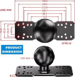 Soporte de Aluminio para Buscador de Peces con Bola de 2.25 Pulgadas, Soporte Electrónico Marino Compatible con Soportes RAM, Brazo de Doble Enchufe con Bola de 2.25 Pulgadas Tamaño D - Product Image 3