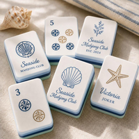 Fichas de Mahjong Americanas Personalizadas con Temática Oceánica, Modernas y Elegantes, de Acrílico Pesado de Triple Capa, con Grabado de Coral en Contraste, Regalo para Fiestas Sociales
