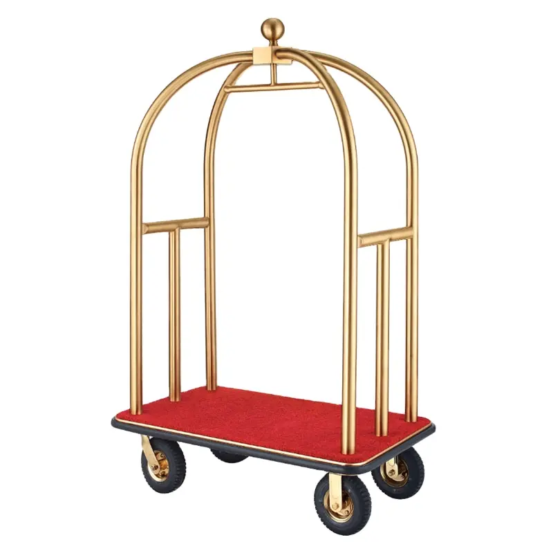 Acier inoxydable Hôtel Luxe Couronne Pliable Bellboy Chariot Rack Concierge Cage À Oiseaux Brouette Bagages Bellman Chariot Chariots À Bagages