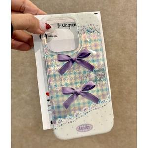 Coque de téléphone violet Bow Check pour iPhone 17 16 15 14 13 12 11 Pro <span class=keywords><strong>Max</strong></span> <span class=keywords><strong>Air</strong></span> Lace Dot étui de protection - Product Image 3