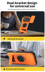 Étui de téléphone 2 en 1 avec fenêtre coulissante pour iPhone 16 Pro Max, béquille rotative à 360°, coque antichoc compatible avec iPhone 15 14 Plus - Product Image 2