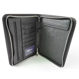 New Stylish A4 Pu Leather Document Folder Holder Zippered Padfolio Business Portfolio