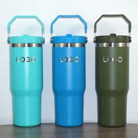 Tumbler Stainless Steel Custom 30oz dengan Tutup Sedotan Lipat, Vakum Terisolasi, Bebas BPA, Grosir, Mug Perjalanan