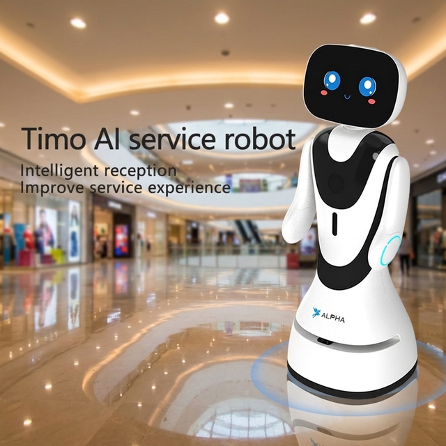 Timo Humanoid Reception Robot with HD Touch Screen for Smart Greeting and Information Guidance in Banks