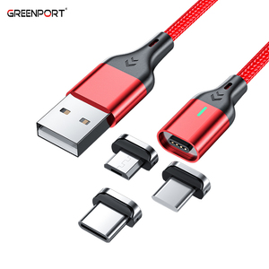 Greenport 3-en-1 câble de charge de données USB magnétique noir rouge OEM logo câble de données de charge super rapide type c Micro i-device - Product Image 1