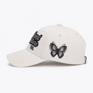 Custom Logo 6 Panel Cap White Denim Cotton Front Patch Applique Side <b>Flat</b> Embroidery Gorras Vintage Baseball <b>Hat</b> Supplier - Product Image 2