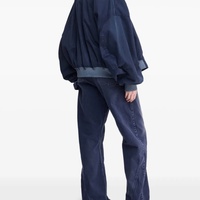 Marineblaue Slim-Fit Lederjacke Herbst Sport Letterman-Stil Standarddicke Wolle Nylon Außenmaterial Baumwolle Herrenjacken