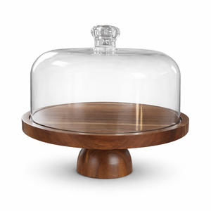 Vassoio in Legno per Torte con Coperchio a Cupola in Vetro, Resistente al Calore, Ecologico, Espositore Multifunzionale per Dessert/Donut - Product Image 1