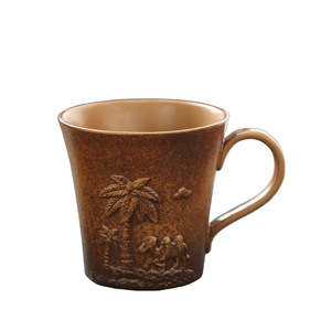 Tazas de cerámica rústica de 200 ml con relieve creativo y pintadas a mano, para agua doméstica, con diseño de camello y barco del desierto, y para café. - Product Image 5