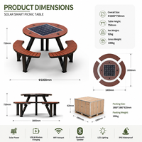 Table de pique-nique solaire ronde d'extérieur en WPC avec fonction de charge pour parcs et zones panoramiques