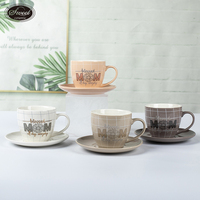 Fête des mères galvanoplastie poignée dorée tasses à café de luxe et soucoupes après-midi tasse à thé ensemble tasse et soucoupe en céramique cadeau