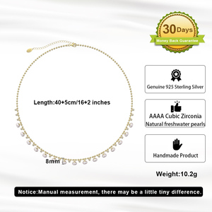 Collar de perlas de agua dulce chapadas en oro de 14K con circonita cúbica, joyería para mujer - Product Image 3