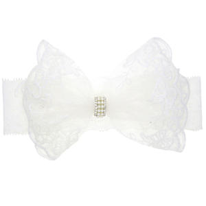 Bandeau en dentelle blanche bébé fille noeud arc bandeaux accessoires de cheveux pour nouveau-né <span class=keywords><strong>Turban</strong></span> - Product Image 5