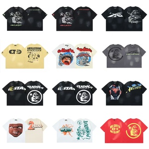 2026 American Trendy High Street <span class=keywords><strong>HELL</strong></span> Maglietta Unisex 240g Traspirante Lavata Effetto Vintage Casual Larga Retrò a Maniche Corte - Product Image 1