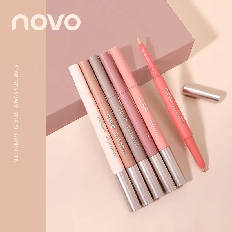 NOVO best selling waterproof highlighter pen custom makeup pen holder glitter lying silkworm pen
