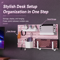 Rosa Schadensfreie Wand-Aufbewahrungstafel, Anpassbare Farbige Wandmontierte Organizer-Tafel mit Haken und Ablagen für Gaming-Zubehör