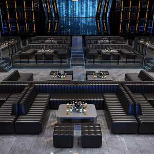 أثاث صالة الشيشة بالجملة، أرائك على شكل حرف U للنوادي الليلية، كراسي وأطقم أرائك من الجلد الصناعي الأسود للمناسبات - Product Image 3