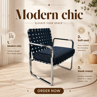 Fauteuil de salon de luxe en acier inoxydable, design pour villa/mansion, fauteuil individuel pour salon avec dossier et accoudoirs tressés