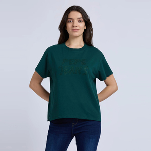 Camiseta de algodón de verano para mujer con cuello redondo y apliques, manga corta, para fitness y gimnasio, de alta calidad, ajuste regular. - Product Image 1