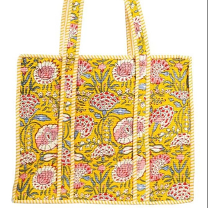 กระเป๋าสะพายไหล่สำหรับผู้หญิงกระเป๋าเดินทางพิมพ์ลายบล็อคผ้าฝ้ายขนาดใหญ่ใช้ซ้ำได้งานแฮนด์เมดของขวัญสำหรับผู้หญิง - Product Image 1