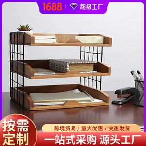 Desktop <b>File</b> Organizer 3 Tier Wood And Metal <b>Storage</b> Rack For Office Desk Documents And Supplies - Product Image 4