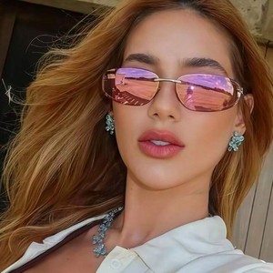 9027 Retro <b>Small</b> Rectangle Y2K Metal Sunglasses Silver Frame Light <b>Weight</b> Colored Lenses Unisex UV400 Trendy 2026 - Product Image 4