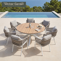 Ensemble de table à manger d'extérieur 6 places en gros |   Meubles de jardin en aluminium avec plateau en bois, livraison directe d'usine
