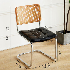 Chaise Vintage en Rotin Meubles de Salle à Manger Forme Z Café Pieds Chromés Chaise de Salle à Manger avec Siège Rembourré - Product Image 6