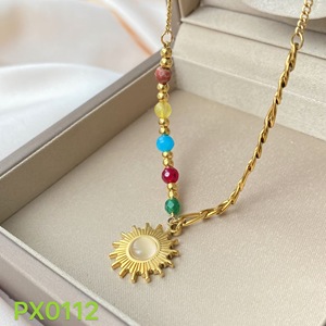 Ensemble collier et boucles d'oreilles pendantes œil de chat en pierre colorée en acier titane TZ100 (ne se décolore pas) - Product Image 3