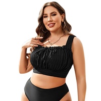 Vente en gros Haut de maillot de bain bandeau rembourré à nouer sur le devant en polyester noir pour femmes grandes tailles XL 4XL