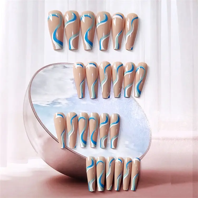 Лучший Лидер продаж многоразовые производственным предприятием, Instagram стильный абстрактным рисунком балерины гроб форма полное покрытие прочно держаться на поверхности накладные ногти