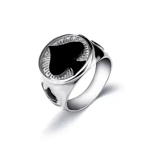 2022 punk style black heart stainless steel Jewelry Ring Antique Silver Plated Rings for men