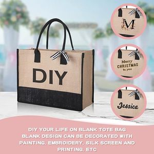 Bolso de mano de yute de lino a la moda éxito de ventas al por mayor con estampado personalizado bolso de playa reutilizable impermeable bolso de arpillera para <span class=keywords><strong>mujer</strong></span> - Product Image 4