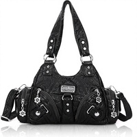 Tas Selempang Angel Kiss untuk Wanita, Tas Hobo Kecil Impor, Tas Tote Kulit PU Multi-Kantong dengan Resleting